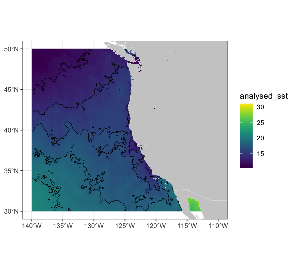 Explicit SST contours with landmask